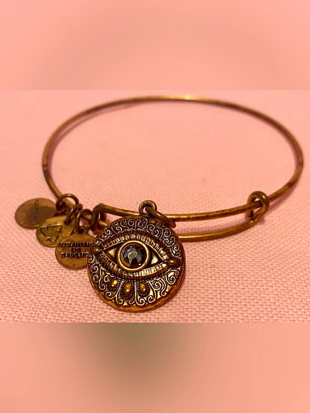 Alex and Ani Hamsa Charm Bangle Bracelet Blue Crystal Evileye Gold Bling Sparkle